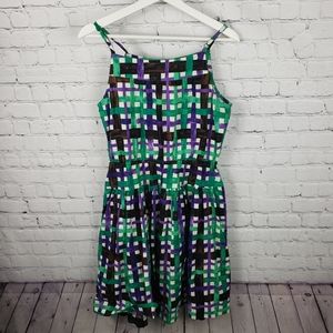 Duro Olowu Green Purple Checked Stretch Midi Dress
